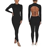 Womens Jumpsuit Long Sleeve One Piece Jumpsuits Leopard Print Sexy Backless Bodycon High Waisted Club Outfits Catsuits