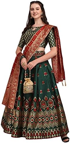 ORRLY Fashion Women's Banarasi Silk Semi-Stitched Lehenga Choli
