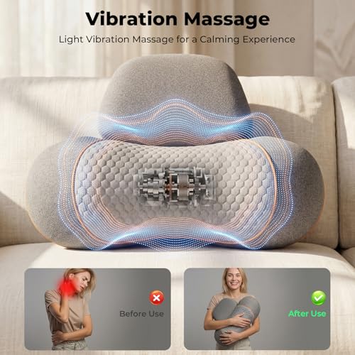 Freebody 3-in-1 Neck Massager Pillow with Heat & Massage, Ergonomic Neck Support Pillow with Stretching Support for Home & Office Use, Grey
