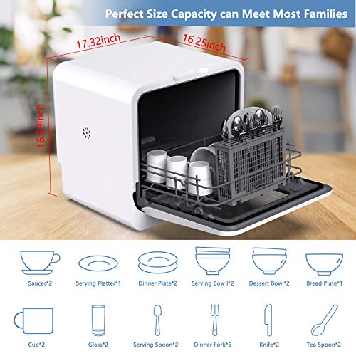 HISSUN Compact Portable Countertop Dishwasher 5 Washing Programs