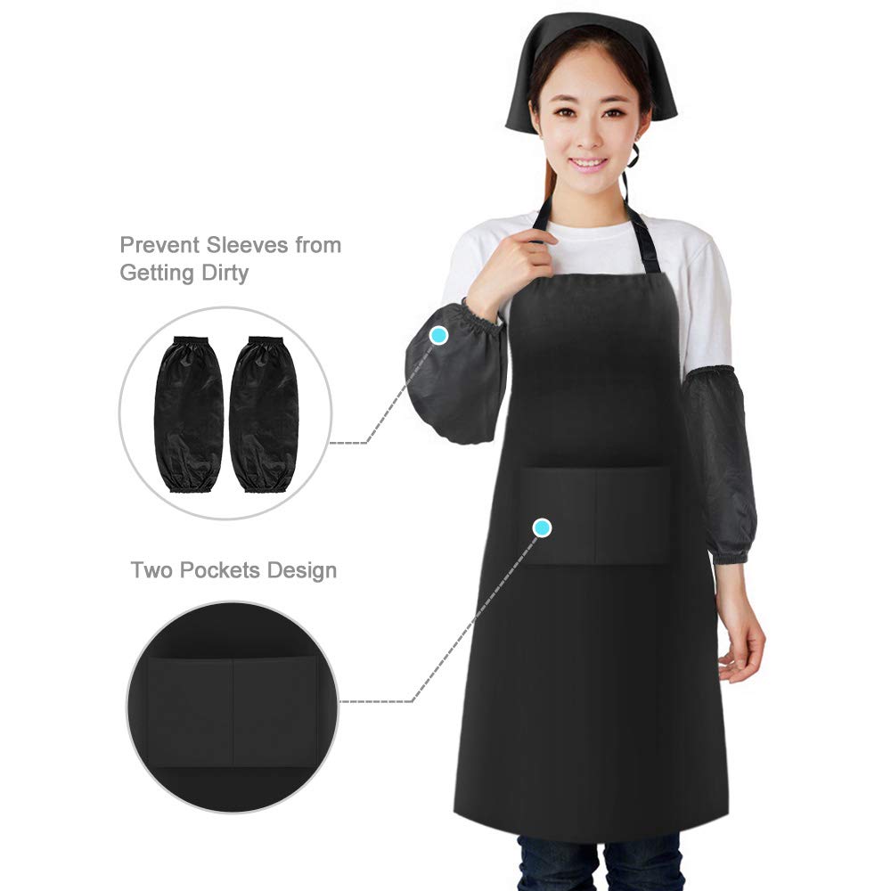 baotongle 2 pcs Unisex Adjustable Bib Apron Waterproof Kitchen Aprons with 1 Pair Sleeves for Home Kitchen,Restaurant,Gardening