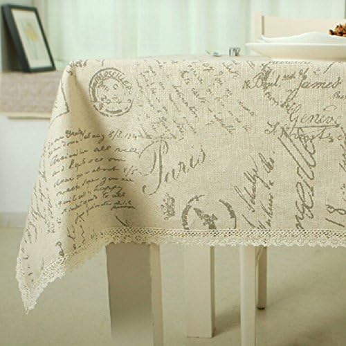 91Love Linen Cotton Tablecloth Lace Edge Letter Printed Dust Proof Table Cloth