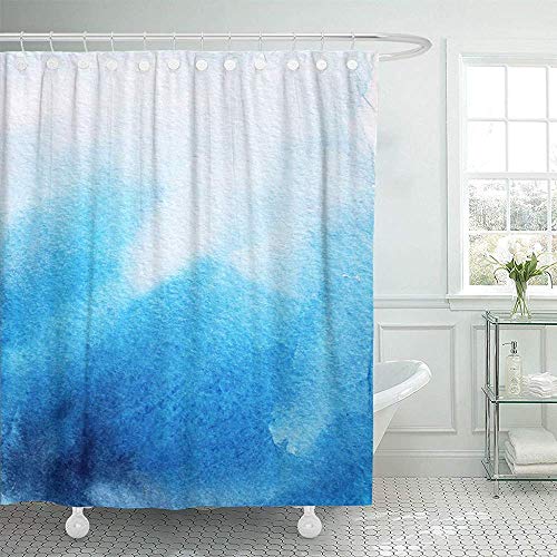 Hnmtown shower-curtains Abstract Blue Watercolor Ink Imitation Water Sky Sea Omre Waterproof Polyester Fabric 60 x 72 Inches Set with Hooks