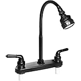 RV Kitchen Faucet,Camper RV Kitchen Sink Faucet Replacement,8 inch 2 Hole | RV Sink Faucet w/ 2 Handles Flexible Spout 360 Swivel Rotatable Tri-Function Sprayer for Motorhome,Trailer,Non-Metallic,Black