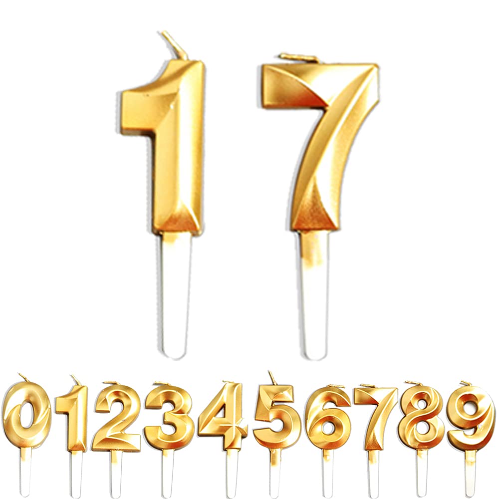 Birthday Candles, 17th/71th/1th/7th Birthday Cake Candles, Cake Decoration for Birthday Party Wedding Anniversary Graduation Party Supplies (Gold, Number 1&7)