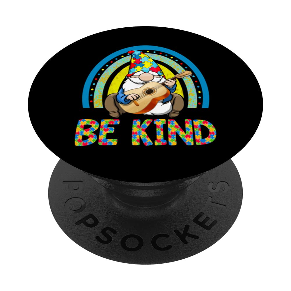 Be Kind Autism Awareness Gnome Rainbow Funny Autism Kid Love PopSockets Swappable PopGrip