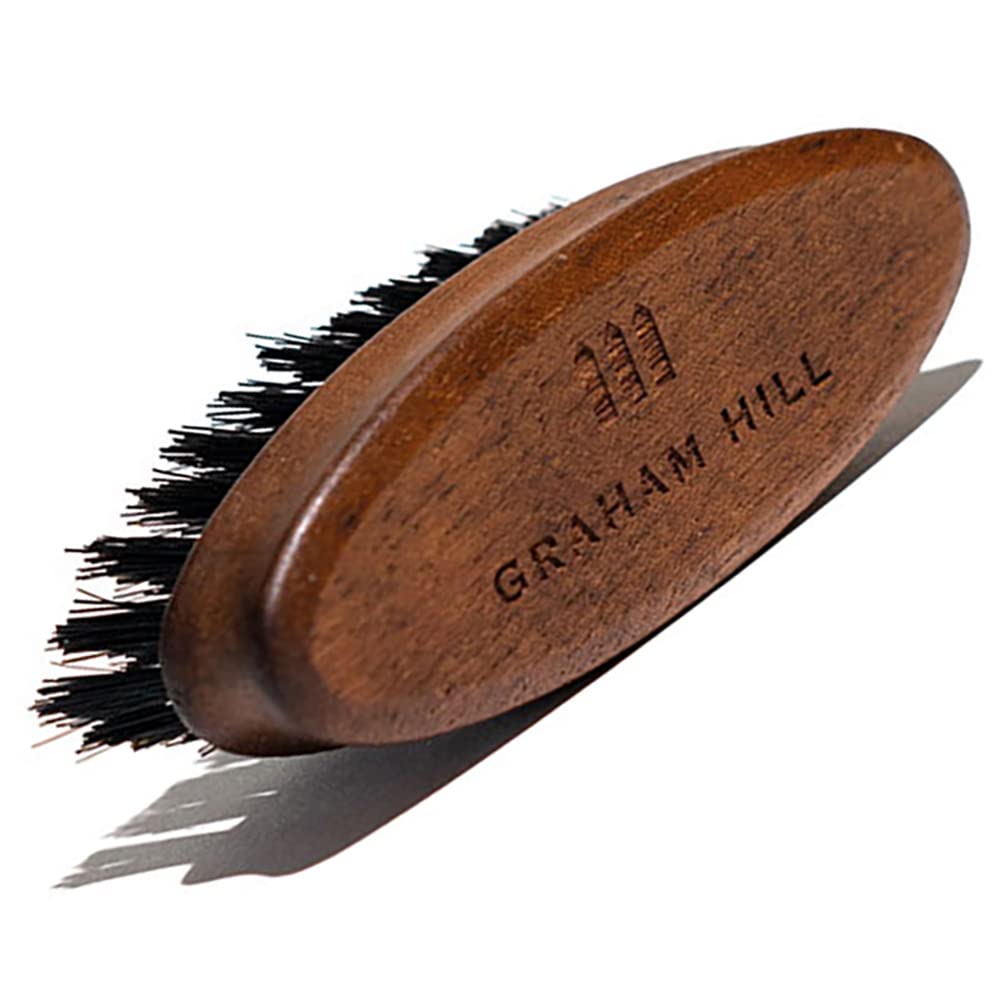 GRAHAM HILL Premium Boar Bristle Beard Brush for Men – Compact, Quality Walnut Wood, Ideal for Daily Grooming, Barber Recommended, Perfect Travel Size
