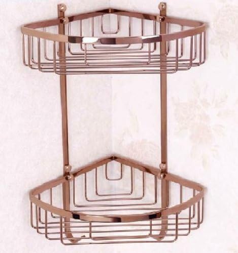 TACCY Bathroom Storage Basket/Shelf with Double Tier Solid Brass Construction in Polished Rose Gold