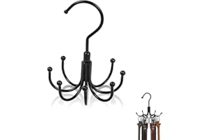 8-Hook 360 Degree Rotating Metal Belt & Tie Hanger, Space Saving Closet Organizer for Belts, Ties, Bras, Tank Tops, Scarves, 
