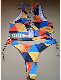 SFHFY traje de baño de 2 piezas con estampado africano para dama, bikini con cordones acolchados
