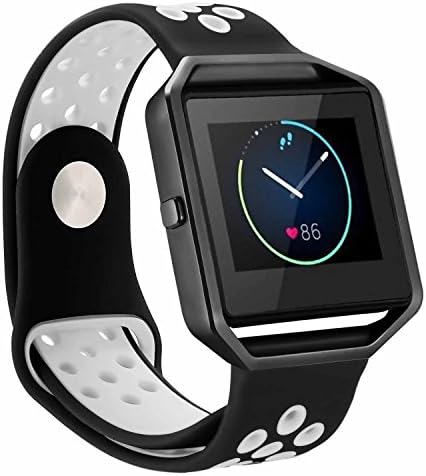 SWAWS Fitbit Blaze Band with Frame, Soft Silicone Sports Style Bracelet Replacement Strap Watch Band for Fitbit Blaze Smart Fitness Watch (Black/White, Small(6.7''-8.7''))