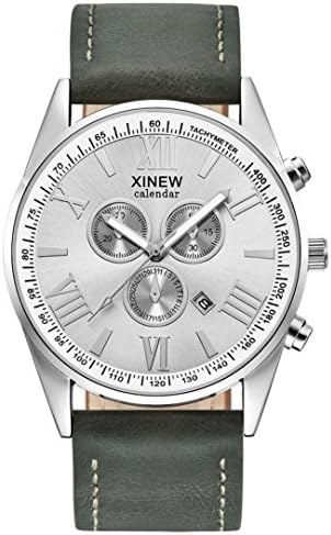 Clearance Watch Sunday77 Men's Date Multi-Function Chronograph Engraving Dial Buckle Quartz Number Skeleton with Steel Stainless Bracelet Sport Business Adult (Gray*)