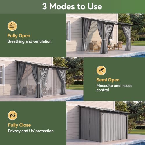 Aoxun 8x10FT Lean-to Pergola with UV Roof, Privacy Curtains & Netting for Patio image 18
