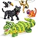 Bloco Toys Tropical Rainforest Animals | STEM Toy | Panther, Caiman, Sloth, Tamarin & Toucan | DIY Educational Building Construction Set (220 Pieces)