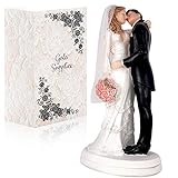 Wedding Cake Toppers - Romantic & Traditional Bride And Groom Kissing with flowers Figurine | Topper For Wedding Cakes Decorations | Hand Painted & Unique Figurines