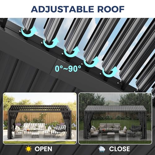 SUNVIVI OUTDOOR 12x16 Aluminum Pergola Review: Adjustable Louvered Roof with Curtains image 32