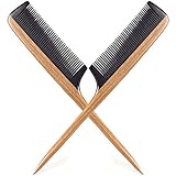 DLFE Green Sandalwood Hair Comb | Natural Buffalo Horn Comb with Green Sandalwood Rat Tail Handle