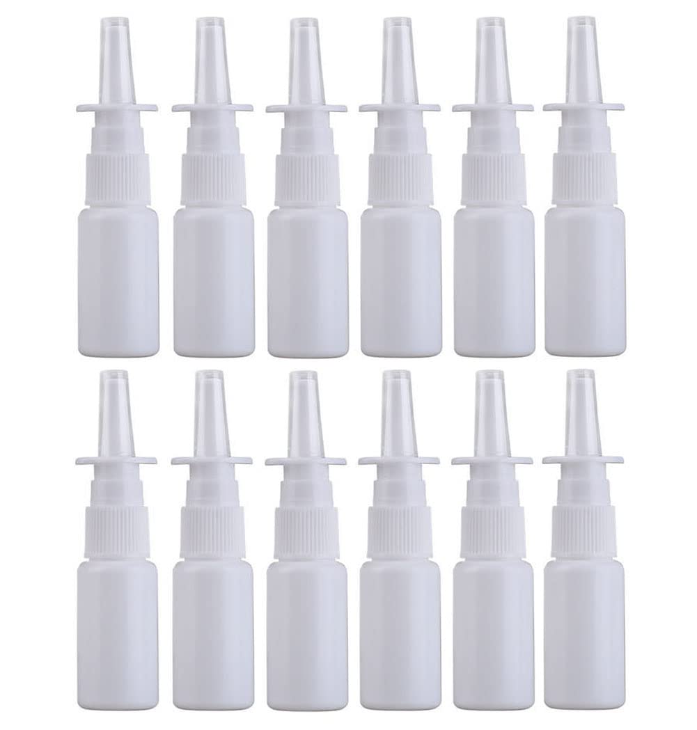 ericotry 12PCS Empty Refillable Portable Plastic Nasal Pump Sprayers Spray Bottle Makeup Water Container Jar Pot for Colloidal Silver and Saline Applications Home and Travel Use (15ML)