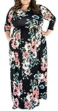 Delcoce Womens 3/4 Sleeve Floral Print Maxi Party Dresses Plus Size with Pockets