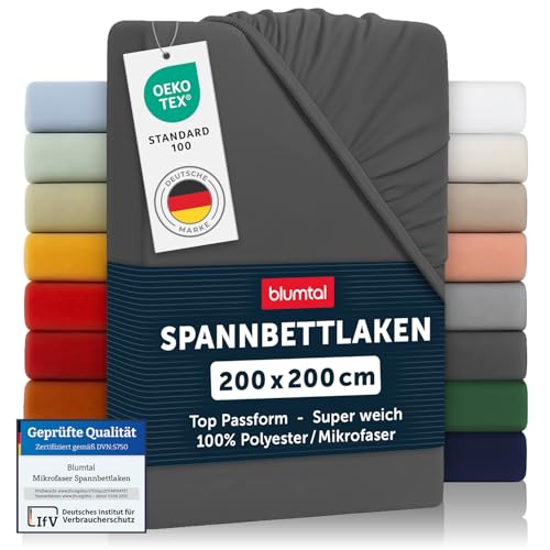 Blumtal® 2er Set Spannbettlaken 200x200x30cm aus Microfaser - Oekotex zertifiziertes Bettlaken Spannbettlaken in Anthrazit
