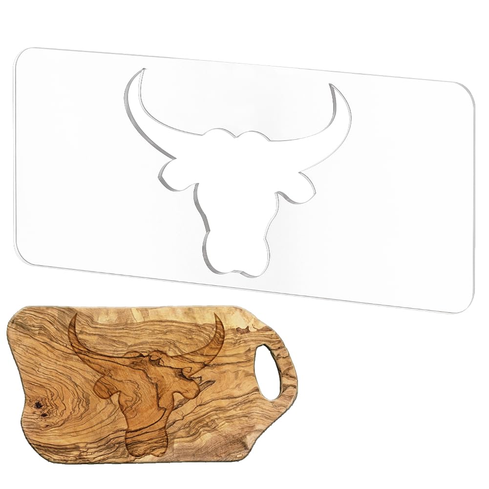 BENECREAT Cattle Router Template, Clear Acrylic Router Inlay Template, Woodworking Craft Template with Film for Creating Unique Inlays in Signs, Charcuterie Boards, 30x12.7cm, 4.5mm Thick