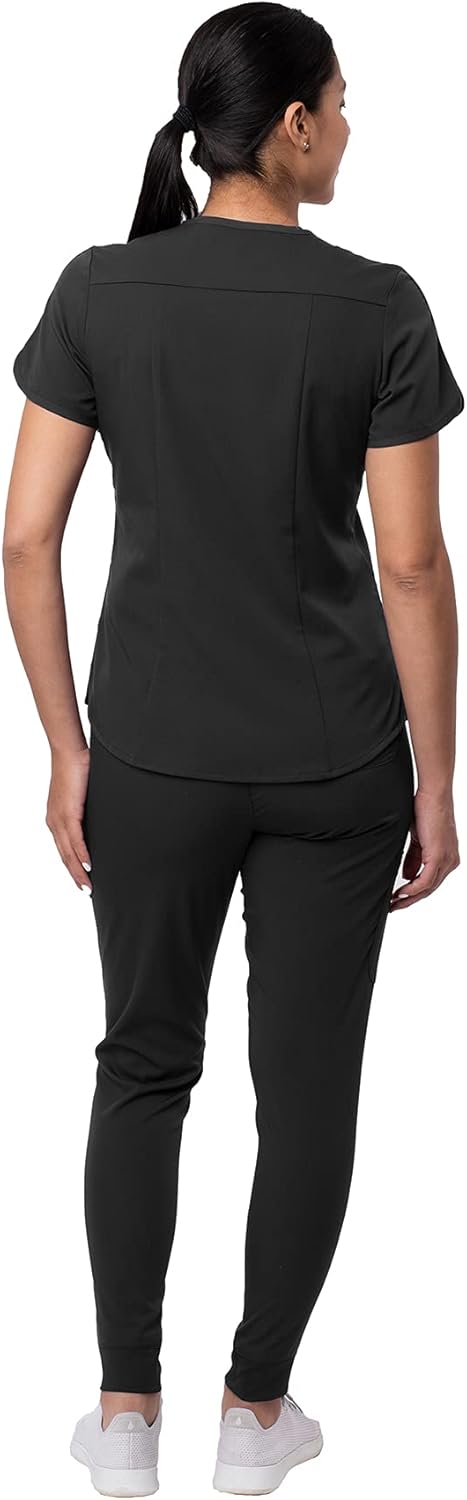 Adar Pro Modern Athletic Scrub Set for Women - Modern V-Neck Scrub Top & Yoga Jogger Scrub Pants: Clothing
