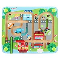 Magnetic Traffic Maze STEM Toys - iwood Wooden Puzzle Maze Fine Motor Skills & Color Recognition Best Gift