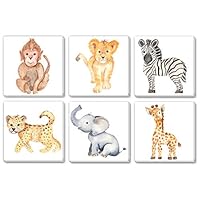 Texture of Dreams Watercolor Cute Baby Africa Jungle Animals Print on Canvas Wall Art, Lion Monkey Elephant Giraffe Leopard Zebra, Safari Wild Animals Nursery Boy Room Decor 6 Pack (12" x 12")