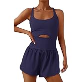 Hotexy Womens Workout Athletic Romper Running Padded Bras One Piece Exercise Jumpsuit Shorts Tenni Clothes Outfits With Back Zipper Pocket