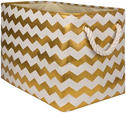 DII Polyester Container with Handles, Chevron Storage Bin, Large, Gold