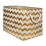 DII Collapsible Polyester Storage Basket or Bin with Durable Cotton Handles, Home Organizer Solution for Office, Bedroom Closet, Toys, Laundry, 17.75x12x15, Chevron Gold