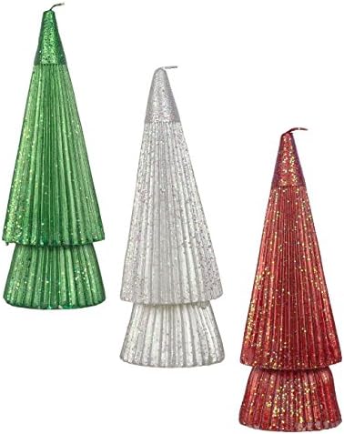 DecoGlow Set of 3 Sparkle Christmas Tree Holiday Candles, 8.5"