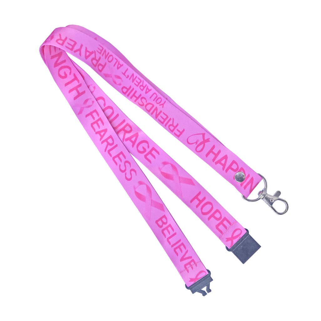 Set of 3 Cancer Awareness Lanyard - neck strap, ID HOLDER Safety Breakaway clip hope faith strength