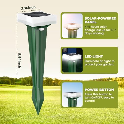 Anti-Mole, 3 Vibration Modes Mole Repellent with LED Light, Solar Mole and Waterproof, Repels Mole Snake and Other Rodents in Garden, Yard and Lawn (4 Pieces)