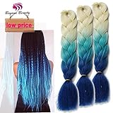 Synthetic Yaki Straight Ombre Jumbo Braiding Hair Extensions High Temperature Fiber Crochet Braids Hairstyles (Blonde Dark Light Blue)