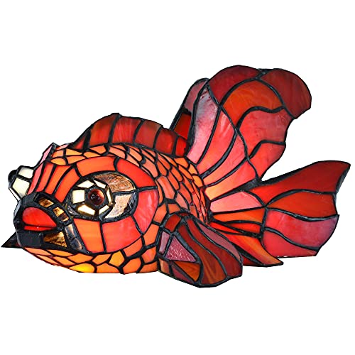 Bieye Red Telescope Fantail Goldfish Table Lamp Tiffany Style Stained