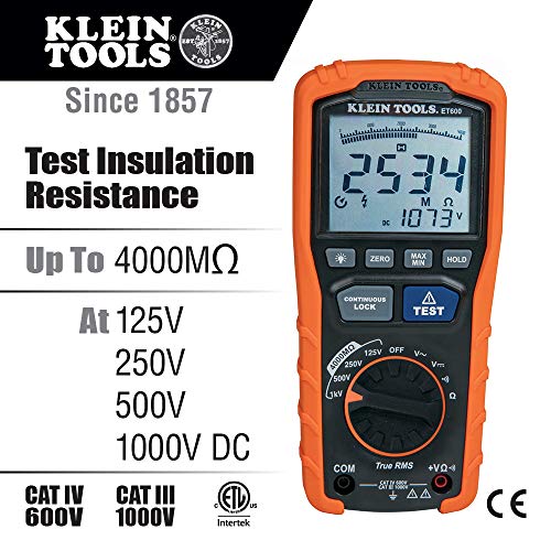 Klein Tools ET600 Megohmmeter, Insulation Resistance Tester Multimeter