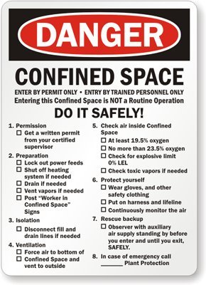 SmartSign "Danger: Confined Space Enter By Permit Only", Vinyl Label, 10" x 7"