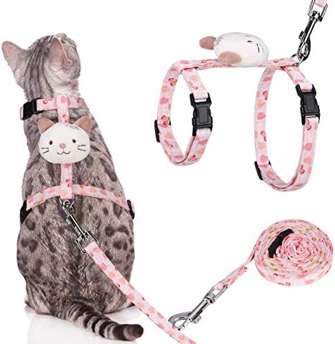 Cat Harness and Leash Set for Walking Escape Proof – Adjustable Pet Harness Soft for Kitten and Small Dogs Bunny Guinea Pig Rabbit Lightweight Outdoor Easy Control Breathable Not Collect Hairs