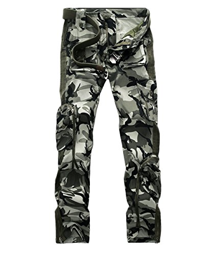 EKLENTSON Mens Camo Pants Zipper Pockets Hunting Tactical Combat Pants Woodland Loose Fit