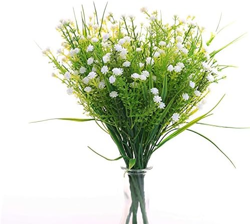 Artificial Flowers Babysbreath Fake Water Plants Bouquet 6 Bundle Fake Plants Wedding Bridle Bouquet Outdoor Home Office Christmas Decor (White)