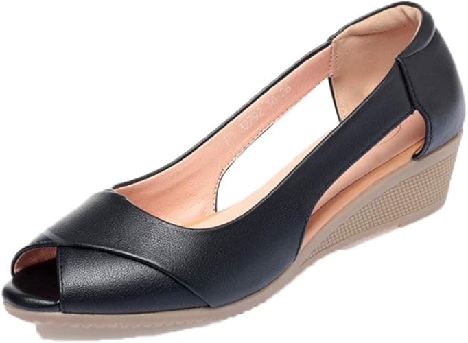 Amazon ジョイジョイ パンプス ウェッジサンダル レディース 春夏 ローヒール オープントゥ ペタンコ 婦人靴 ママシューズ シンプル 素足 無地 歩きやすい オフィス 痛くない ビジネス 柔らかい ブラック ベージュ パンプス