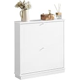 SoBuy Narrow Shoe Cabinet Entryway | Freestanding Shoe Rack with 2 Flip-Drawers, Shoe Storage Cupboard Hallway, White, FSR99-W