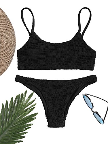 SOLYHUX Women's Two Piece Shirred Bikini Set Black XL