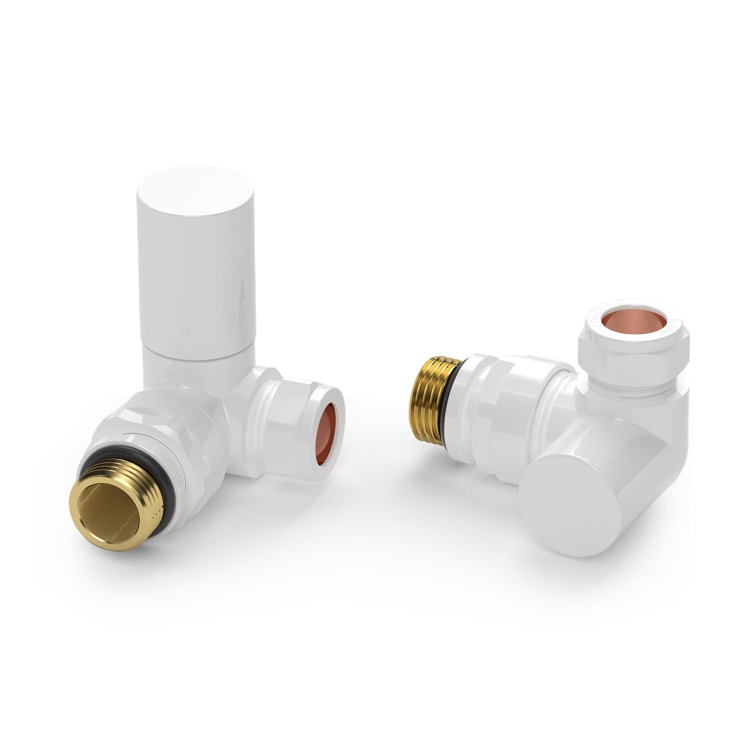 VANCOCO White 15mm /1/2'' Towel Rail Valve, Round Head Manual Radiator Valve Standard Connection for Central Heating Modern Bathroom（Corner）