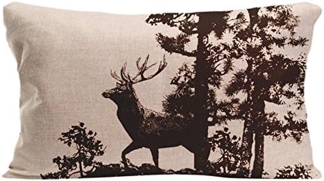 Cotton Linen Pillowcase Tree And Deer Printed Cushion Cover Black And White Photo Style Lvsure Pillocases For Living Room Or Beroom 12 x 20 inches / 30 cm x 50 cm