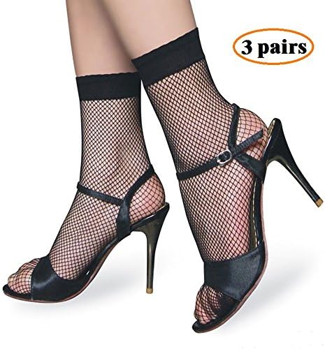 Fishnet socks Womens Sexy Black Thick Mesh Socks Ankle High - 3 Pairs wide-mesh