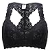 ANGOOL Women's Sexy Lace Racerback Bralette Bustier Breathable Wireless Bra (Large, Black (Padded))