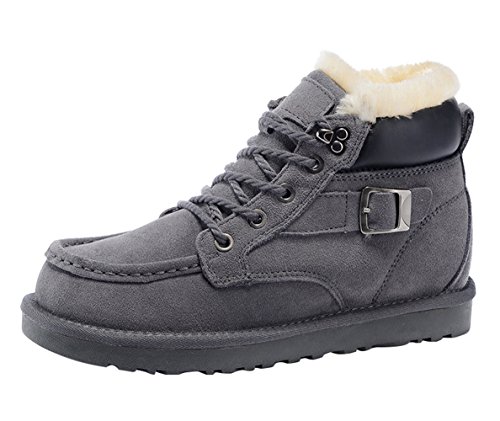 SK Studio Fashion Men Boots Flat Ankle Lace Up Lined Winter Warm Snow Shoes Grey US 8.5