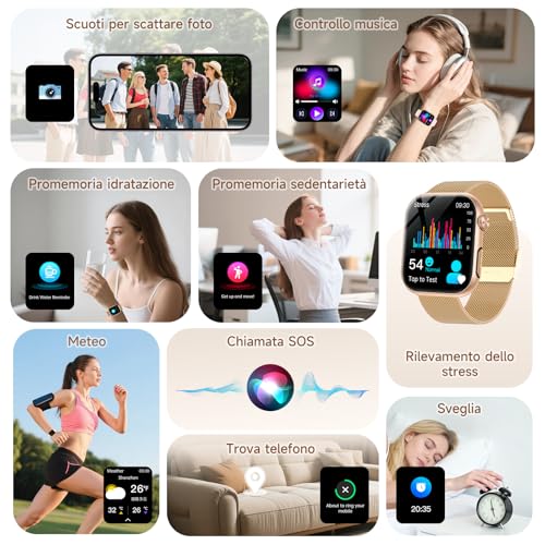2026 Smartwatch Donna con ECG/HRV/Acido Urico/Sonno/Temperatura Corporea/Cardiofrequenzimetro/BMI/SPO2/Lipidi,1,97"AMOLED 24H Pressione Sanguigna Orologio Fitness Elegante con Chiamate,Pulsante SOS